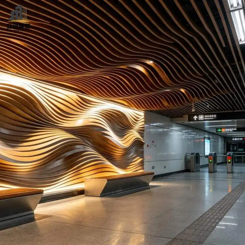 Subway Station Aluminum Square Tube Ceiling | Fireproof Ventilated U Shape Aluminum Baffle Ceiling